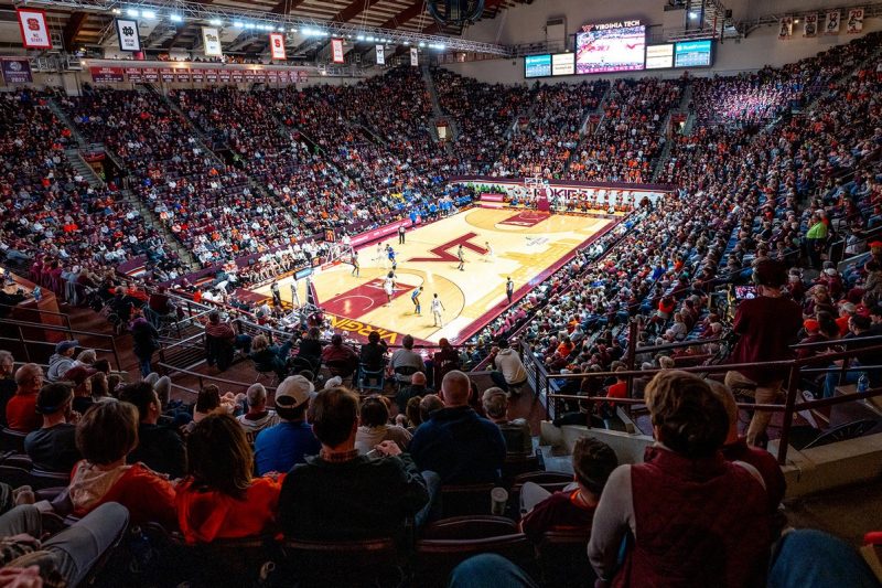 People packed into the stands of Cassell Coliseum during a basketball game